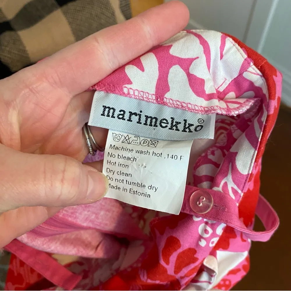Marimekko vtg vintage Hawaiian print pink floral mini dress size 2 beach coastal Red - Image 4