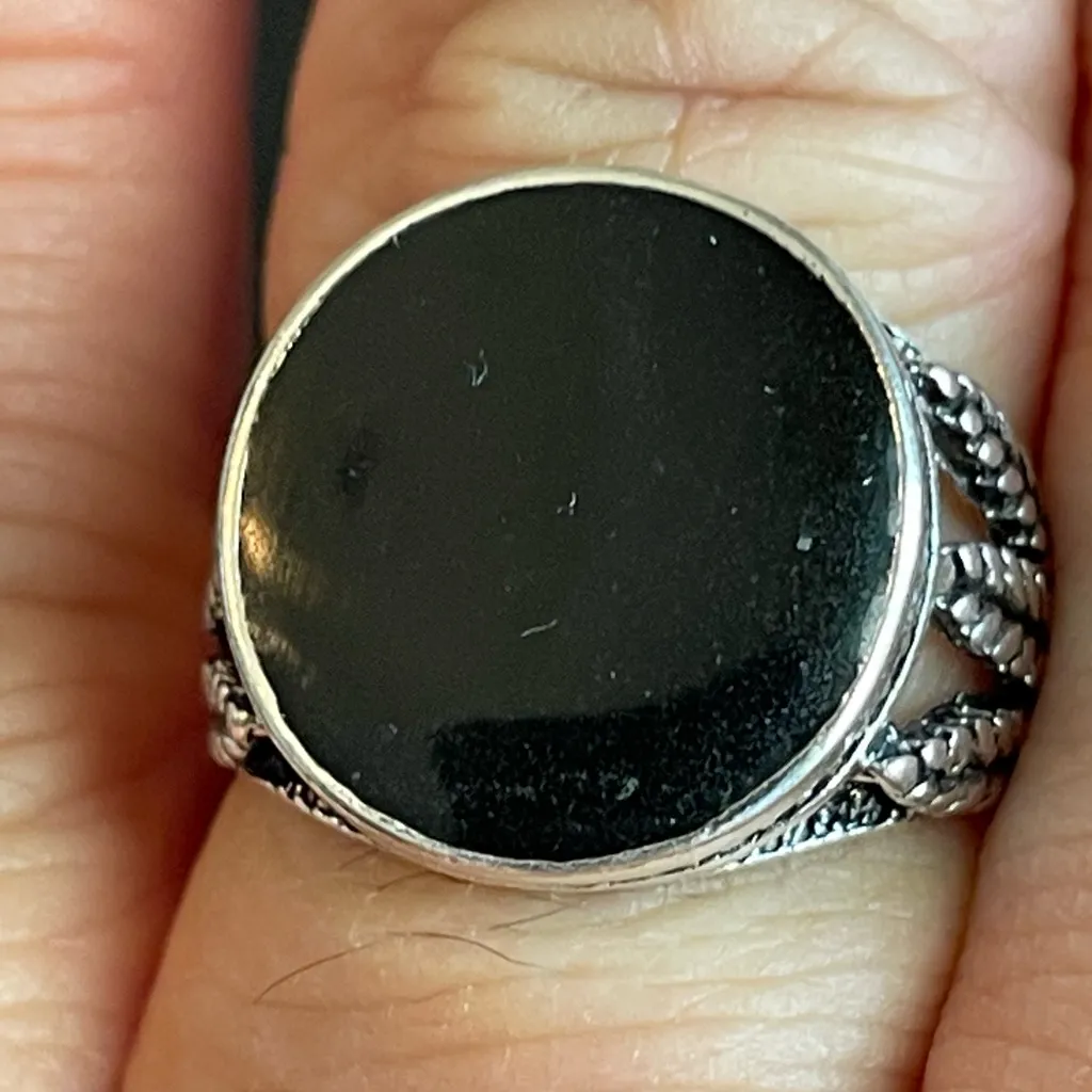 Round black obsidian S925 silver ring size 8.5 - Image 9