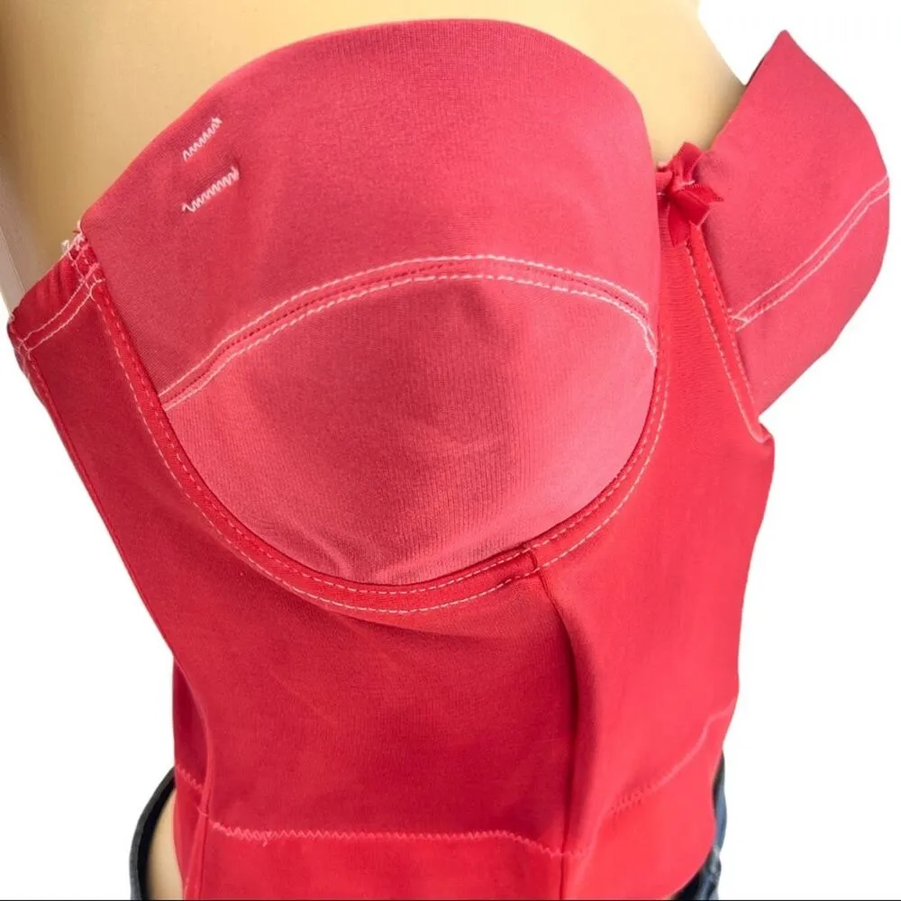Cupid 38B American VINTAGE 90s Red Hand Dyed Elastic Pullover Bustier Size undefined - Image 2