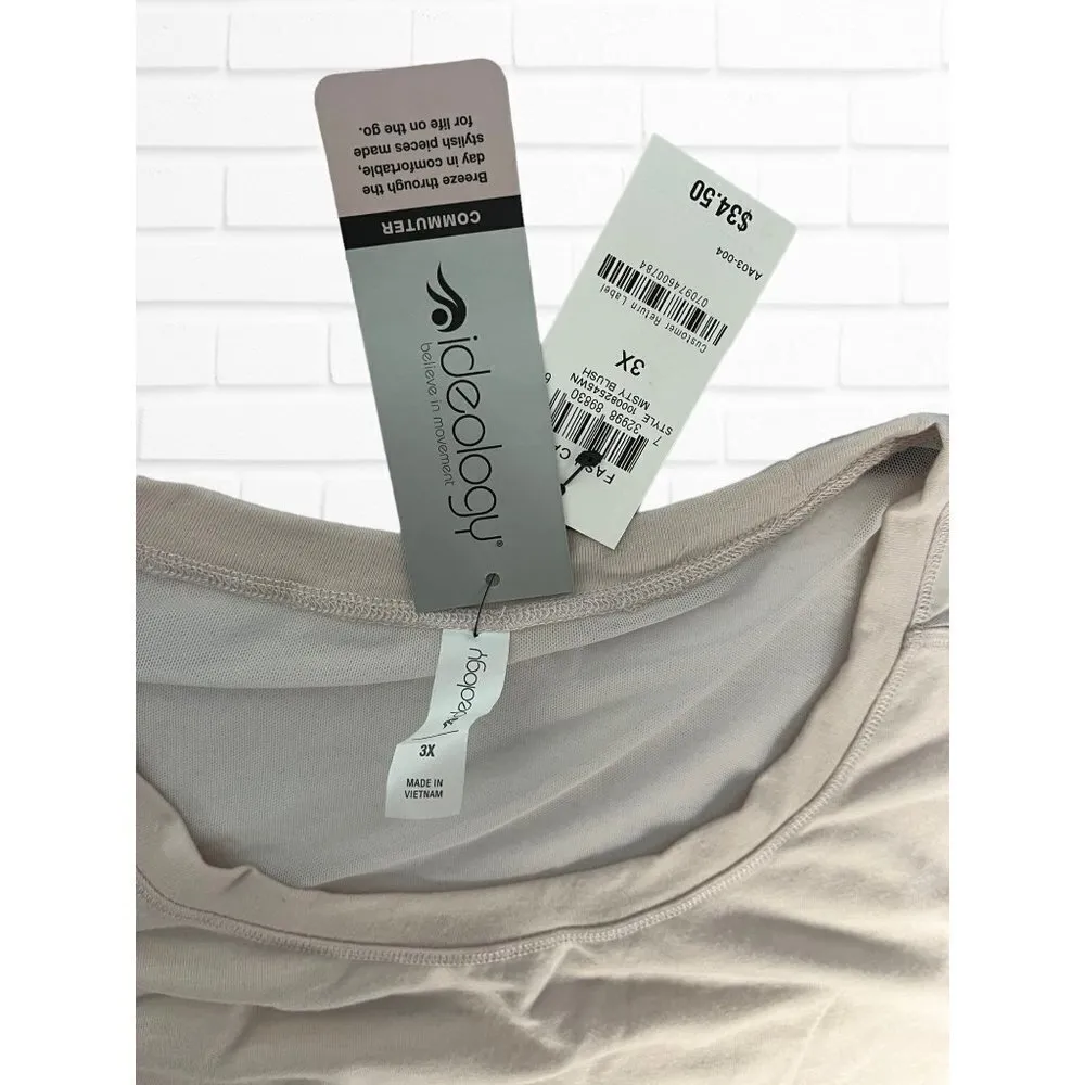 Ideology T-shirt Women's 3X‎ Short Sleeve Mesh Light Pink Off White Athletic - Image 2