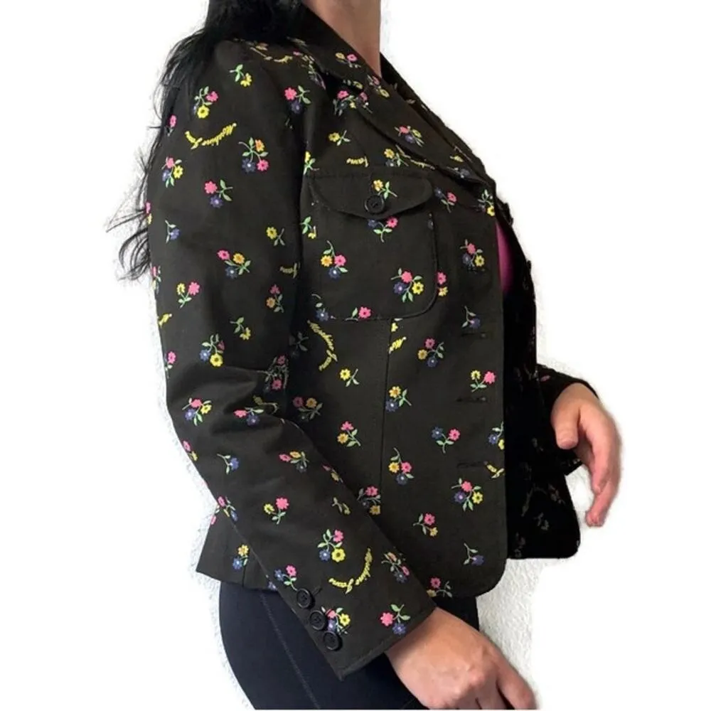 Moschino Jeans Y2K 2000s Black & Pink Floral Jacket Blazer Size US 10 - Image 3
