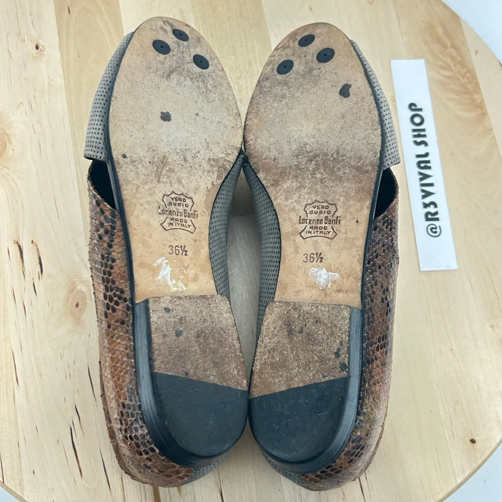 Lorenzo Banfi Open Toe‎ Snake Print Slip On Italian Flats - Image 8