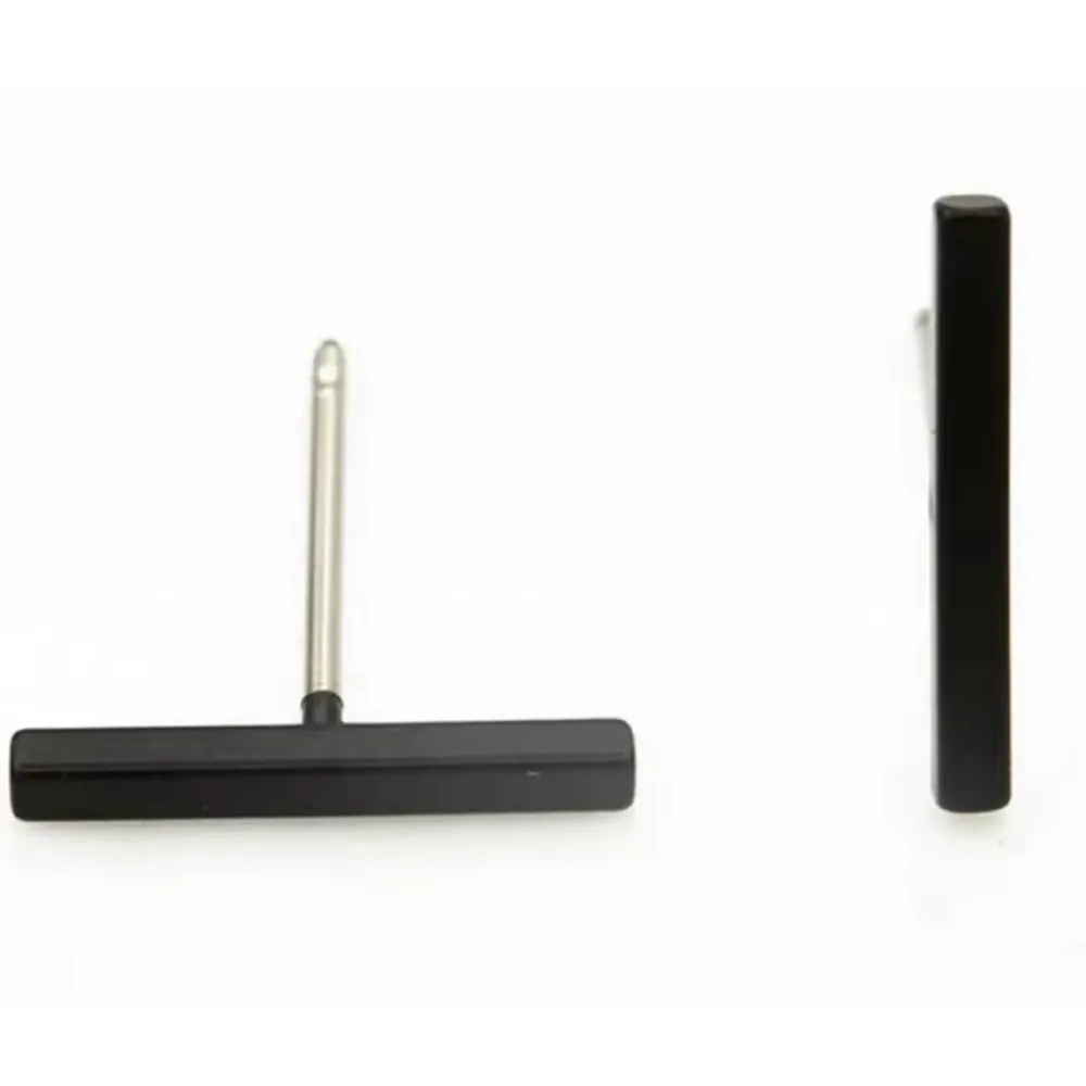 Boutique NEW Unisex Black Bar‎ Staple Stud Earrings, 1.2cm - Image 3