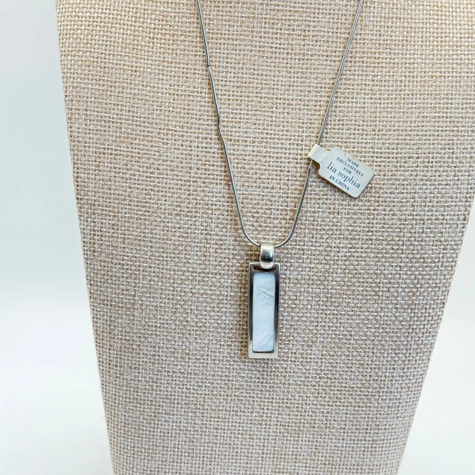 Lia Sophia Silver Tone Snake Chain Rectangle Reversible Pendant Necklace - Image 2