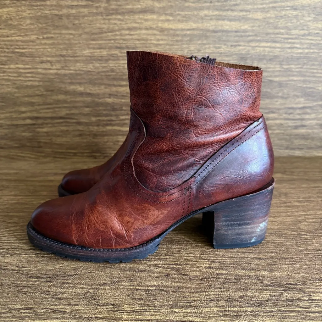 Freebird Flint by Steven Cognac Leather Ankle‎ Booties Size 8 Block Heeled Boots - Image 3