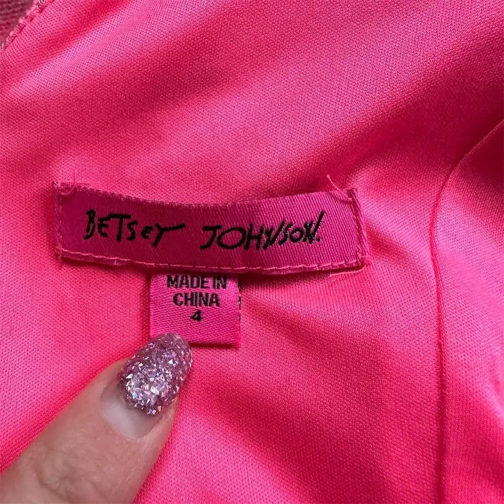 Betsey Johnson Women's Pink Jacquard Structured Mini A-Line Dress Size 4 Tweed - Image 6