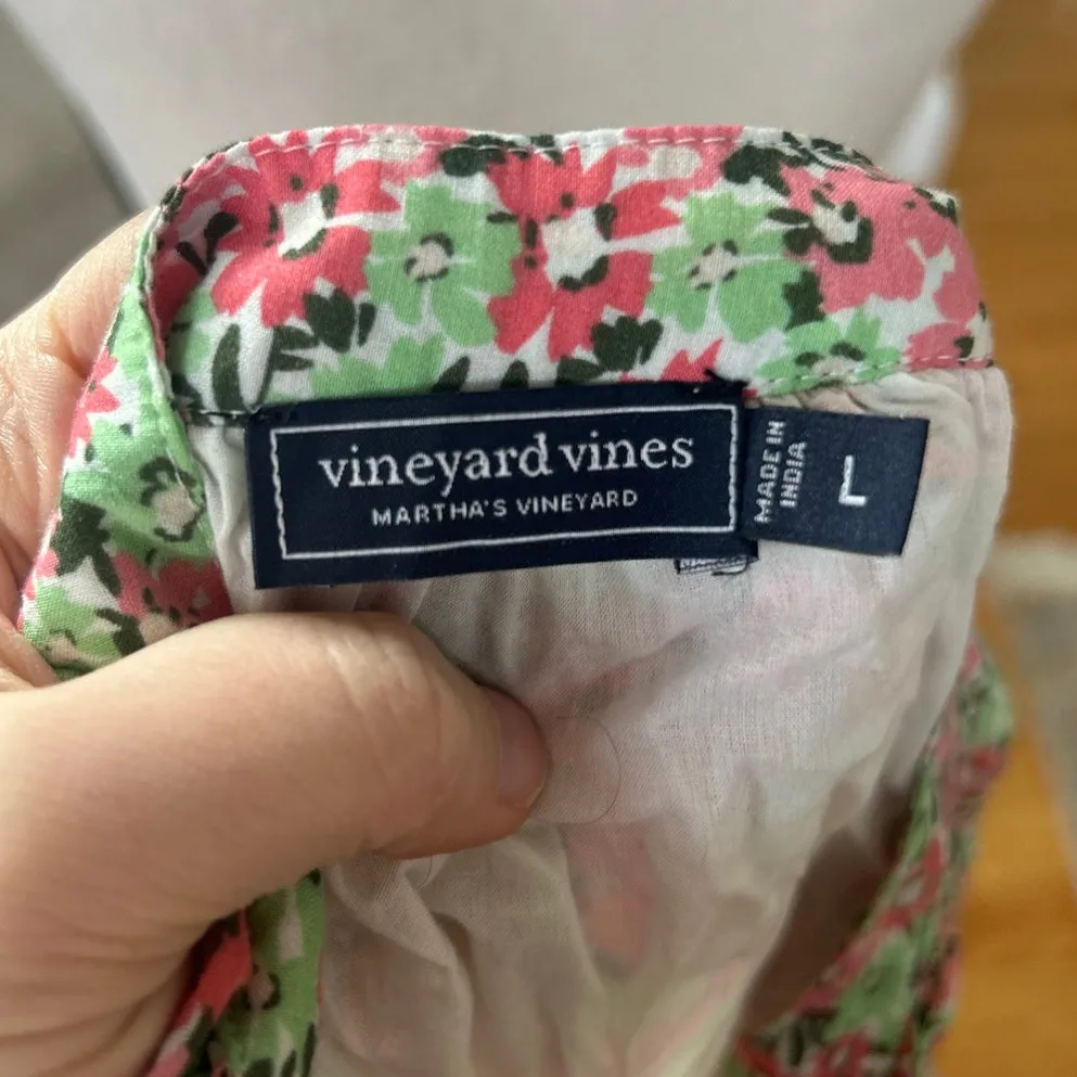 Vineyard Vines Green & Pink Daisy Floral Long Blouson Sleeve Shirt Dress - Image 4