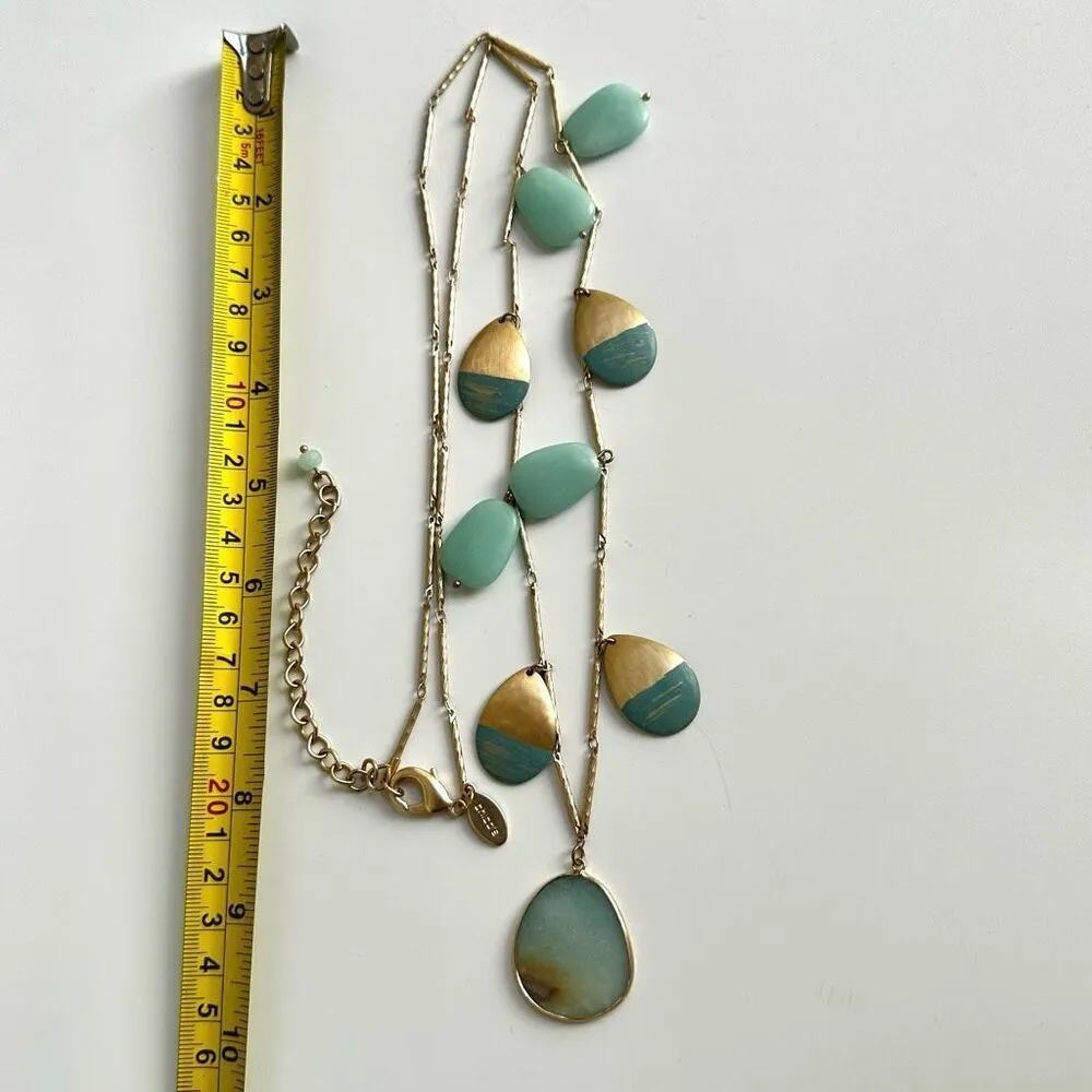 Chico's faux patina gold tone amazonite long necklace - Image 8
