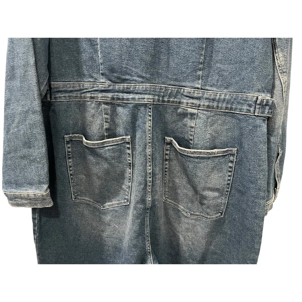 Good American NWT Plus Size 6 Blue Denim Jean Zip Jumpsuit Long Sleeve Casual - Image 8