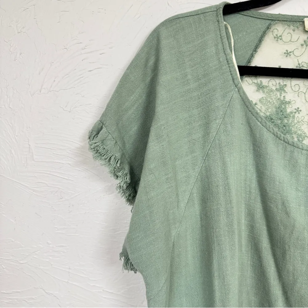 Umgee Mint Green Linen Blend Blouse Womens M Lace Back Summer Beachy Casual Top - Image 2