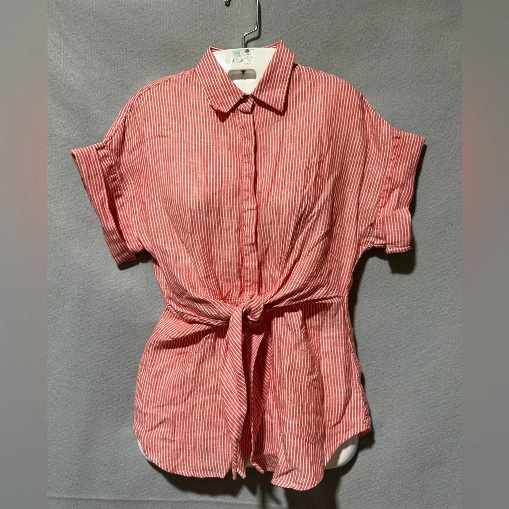 Lauren Ralph Lauren Black Label 100% Linen tie front short sleeve blue XSmallTP - Image 2