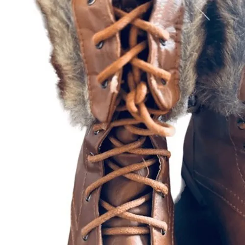 Bumper Womens Tan Faux Leather Lace Up Fur Lined Combat Boots Ankle Mid Calf Brown Size 8 - Image 10