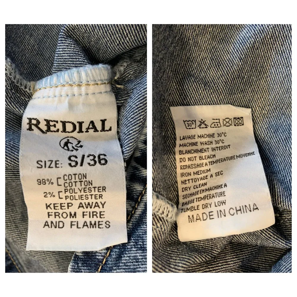 Redial Vintage Acid Wash Denim Collection Puff Sleeve Belted Dress (S) - Image 5