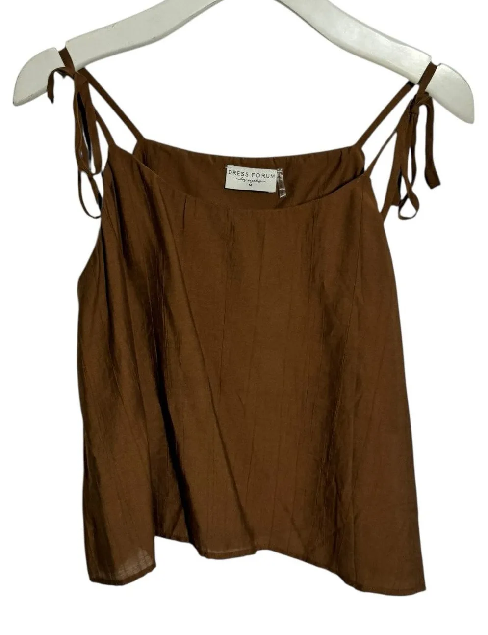 Dress Forum Boho Cropped Tank Shirt Women M Chocolate Brown Adj. Strap Vacation - Image 1