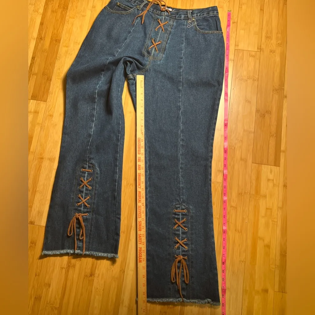 Women’s Traxx Vintage Cowboy Western Laced High Rise Blue Denim Jeans, Y2K|Sz:14 - Image 11