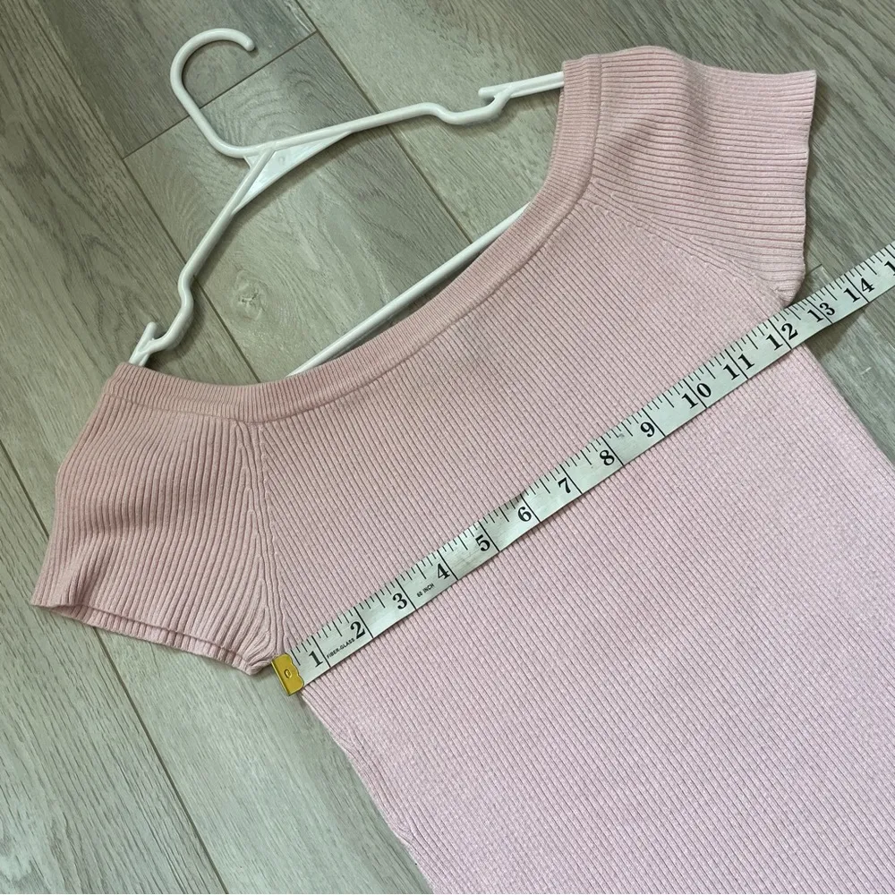 Vintage Crop Top off shoulder ribbed womens Pink (large) y2k 2000s soft girl - Image 3