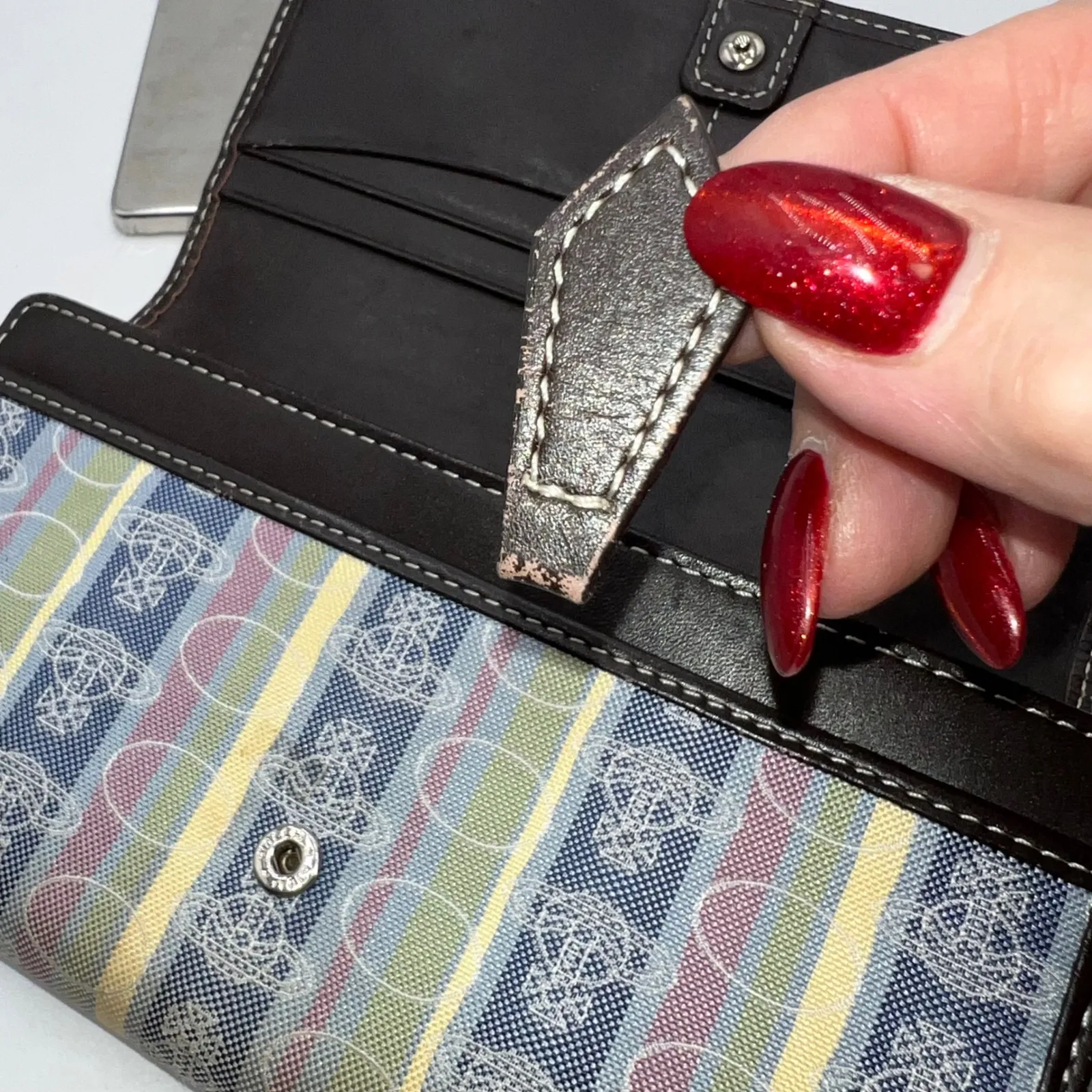 Vivienne Westwood Orb Striped Canvas Leather Tri-Fold Wallet - Image 10