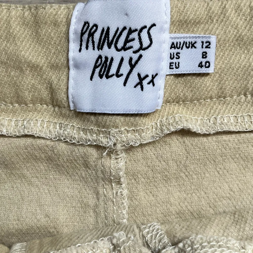 Princess Polly Cotton Blend Light Yellow Tan Khaki Wide Leg Pants Size 8 - Image 3