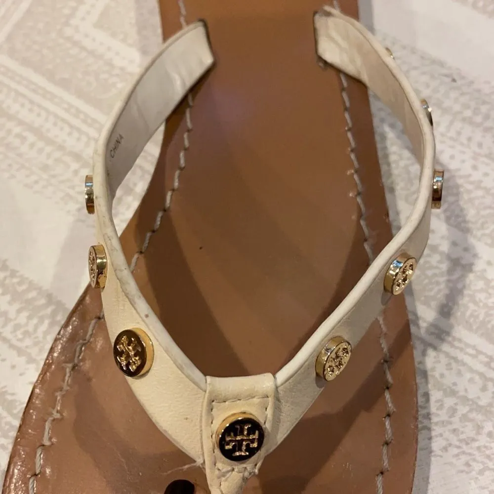 Tory Burch Ricki Off White Logo-Stud Thong Sandals - Image 2