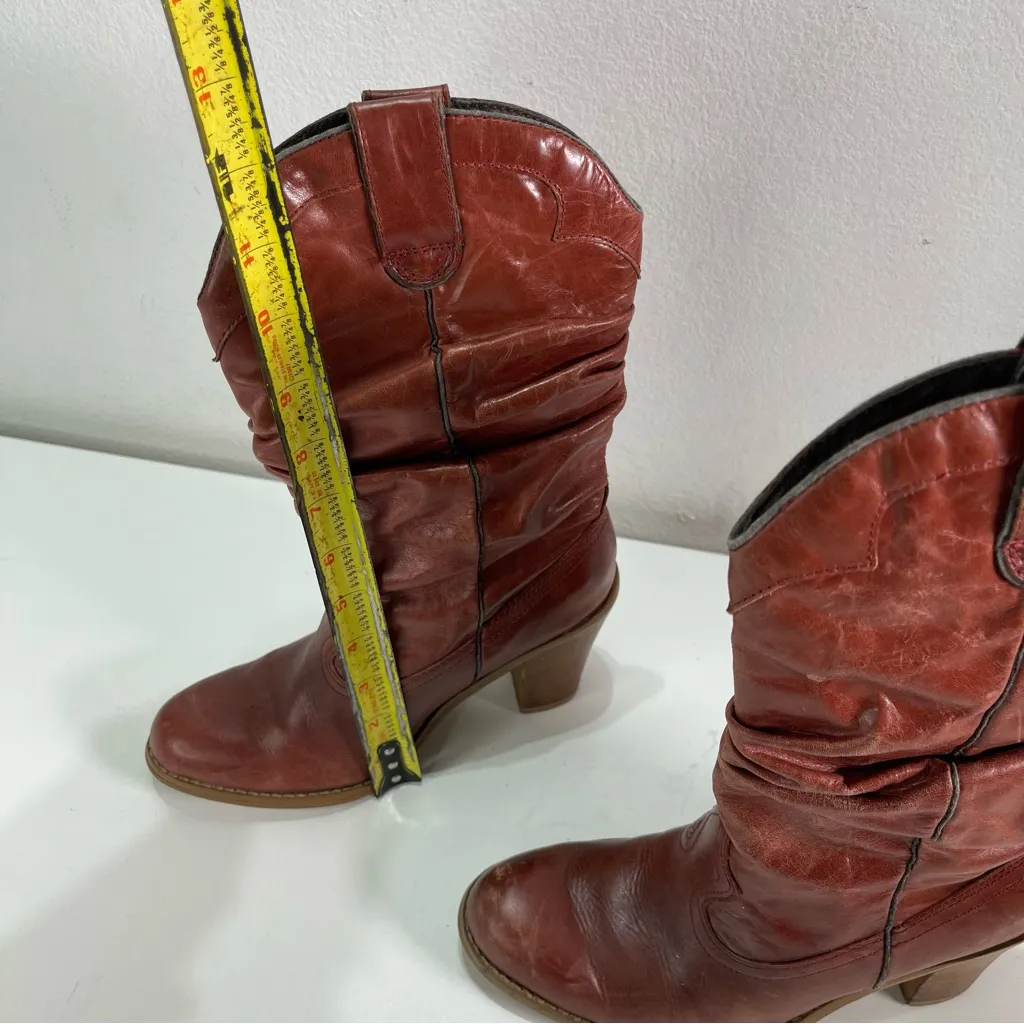 Steve Madden Cowgirl Boots Distressed Slouch Leather Mid Calf Brown Red 6M Boho - Image 2
