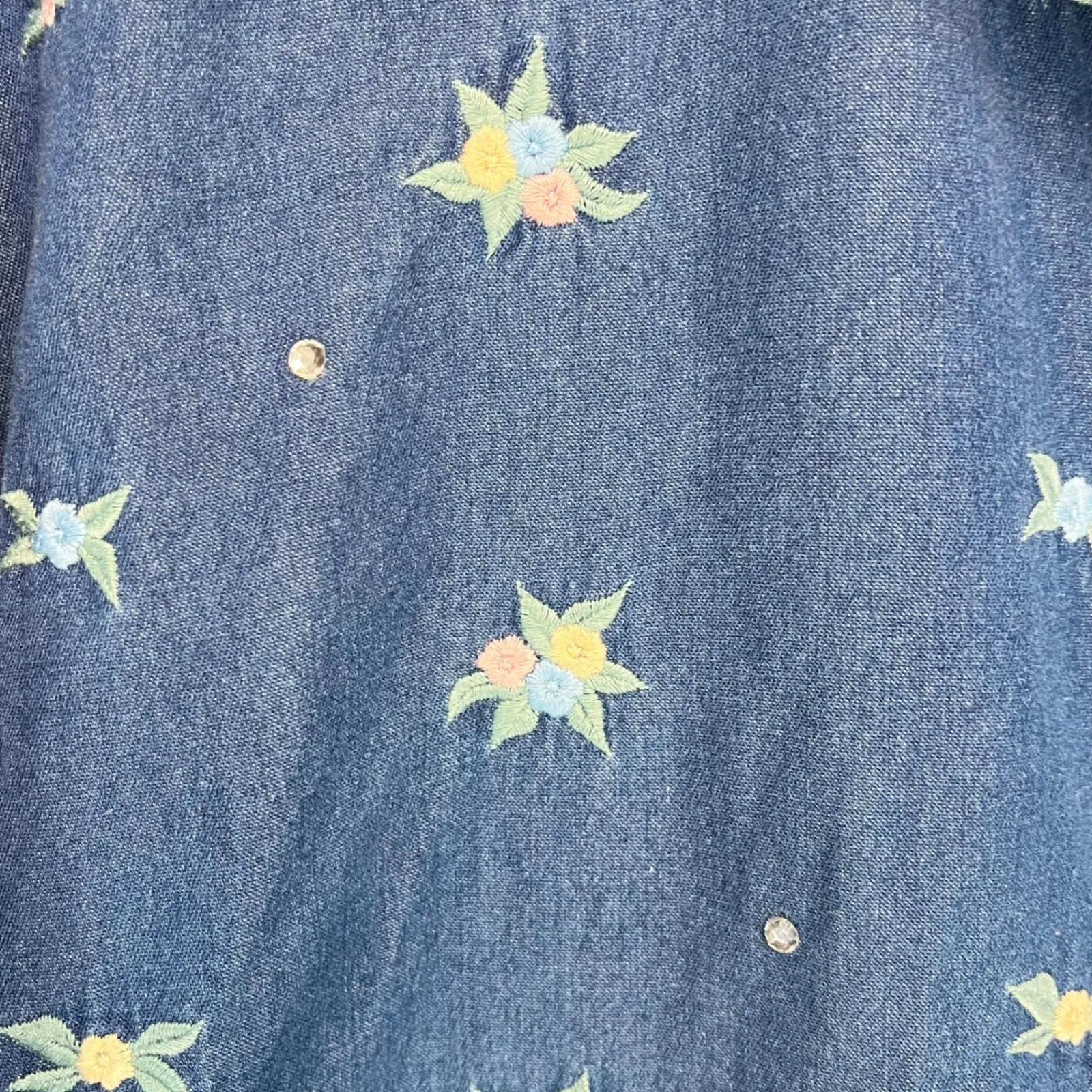 Drapers & Damons VTG Women's Floral Embroidered Sequined Cotton Denim‎ Jacket XL Blue - Image 4