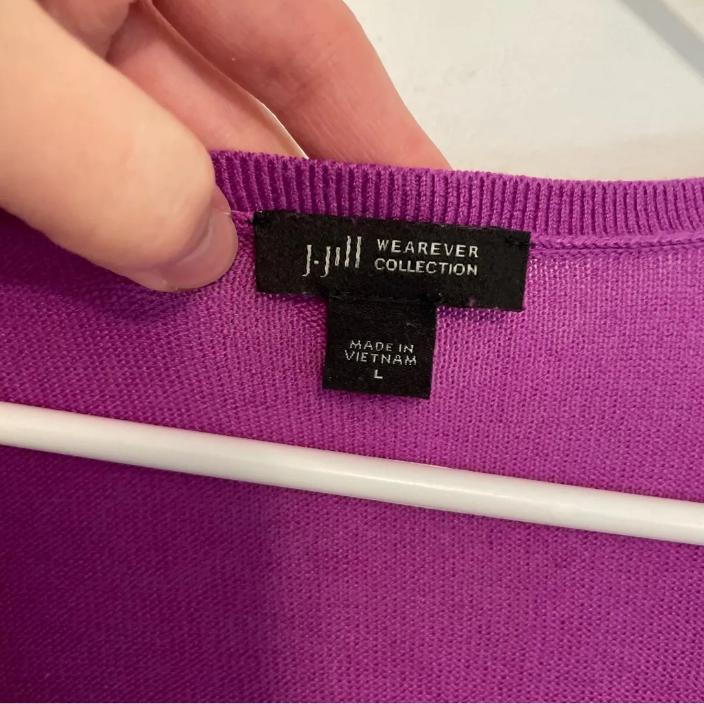 J. JILL Wearever Collection Silk Blend Blouson Sleeve Sweater Purple 3/4 Sleeve Size L - Image 7