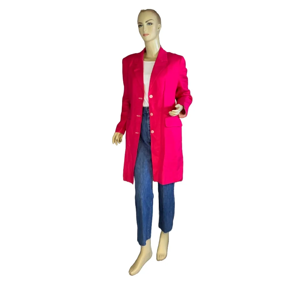 COURTENAY VINTAGE 1980'S PINK LINEN BLEND KNEE LENGTH BLAZER JACKET (10) - Image 7