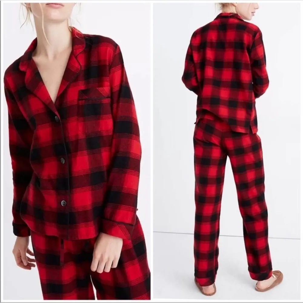 MADEWELL Buffalo check red and black long sleeve flannel PJ set XS - Image 5
