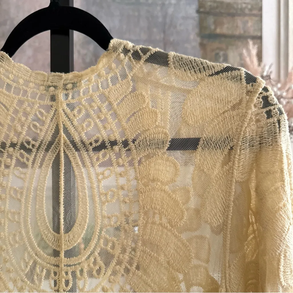 Boho Kimono Festival Duster Sheer Embroidered Lace Cardigan Layering Medium - Image 13