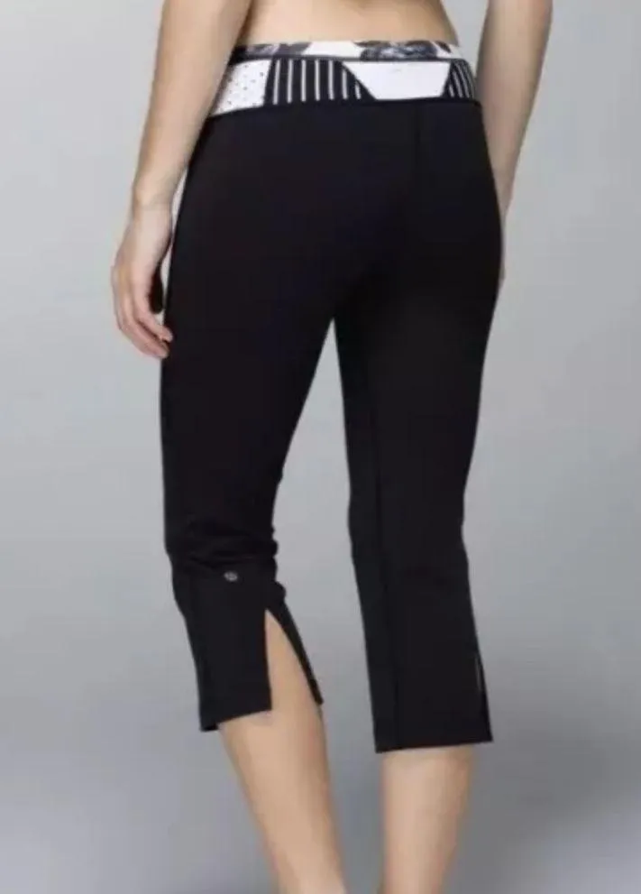 Lululemon Gather And Crow Crop Pants Slit Back Black Quilt Winter Pattern - Image 2