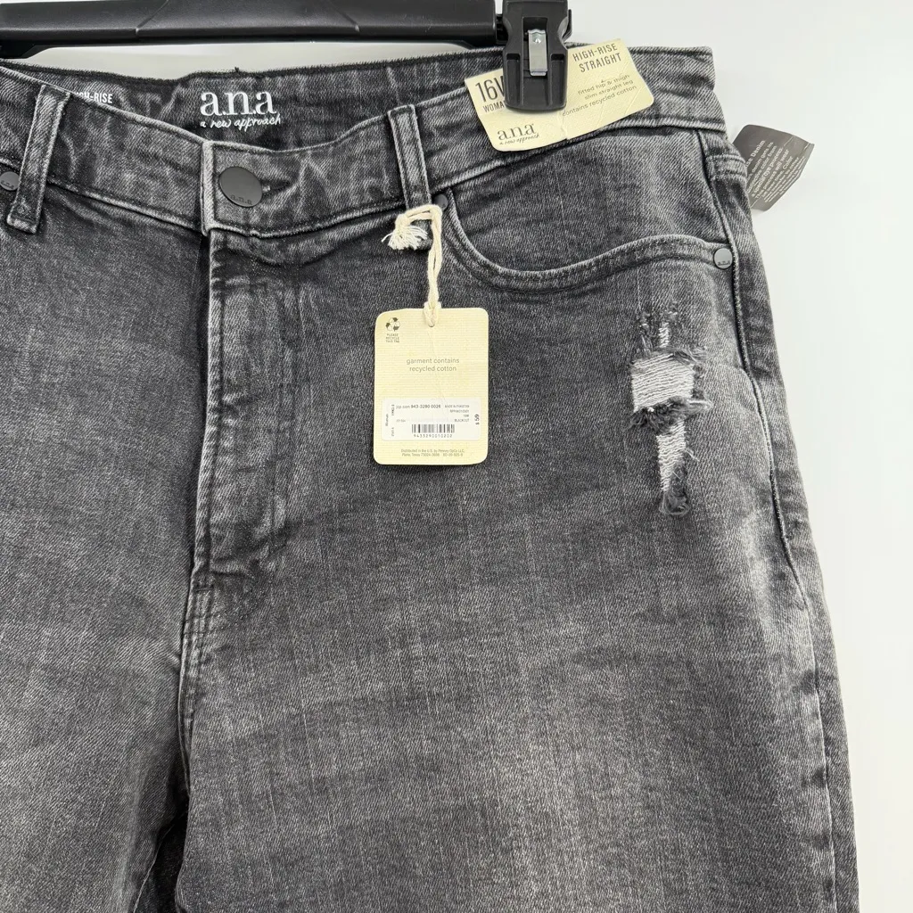 a.n.a a new approach High Rise Straight jeans in blackout plus size 16W NWT Black - Image 2