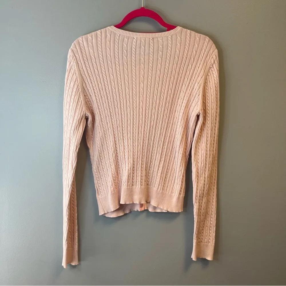 White + Warren Cardigan Desert Pink Cableknit Cotton Crewneck Cardigan Sz L EUC Size L - Image 6