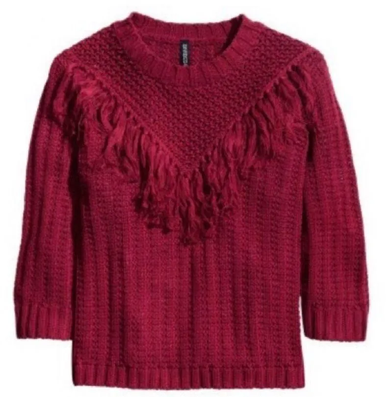 Red Fringe Knit Sweater - Image 2