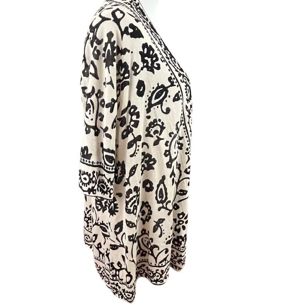 Habitat Clothing Cream And Black Floral Lightweight Viscose Open Front Cardigan - Image 2