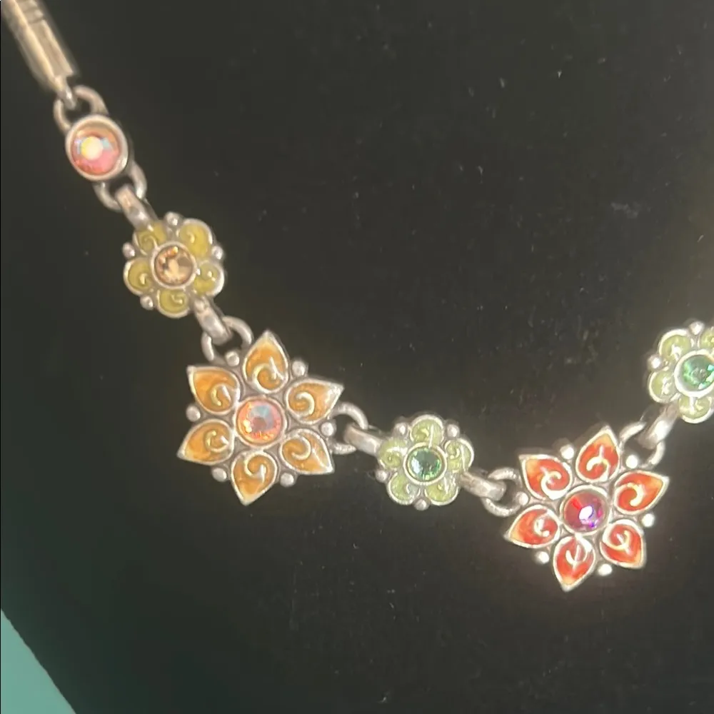 BRIGHTON GARDEN OF EDEN Retired Silver Plated and Enamel Floral Crystal Necklace - Image 4