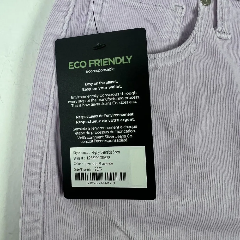 NWT Silver Jeans Highly Desirable Short 3" Corduroy Lavender Size 28 NEW - Image 7