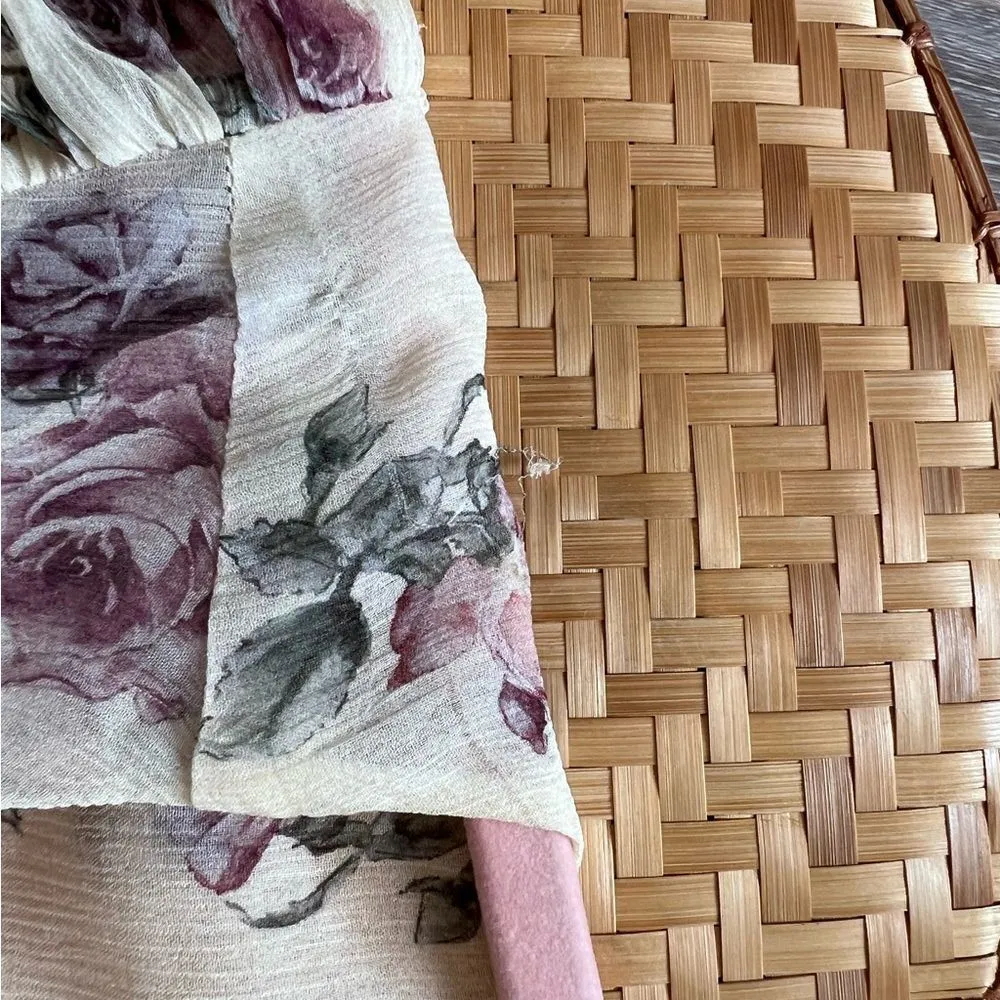 Loveshackfancy 100% silk domino floral print wrap blouse women’s size S‎ - Image 6