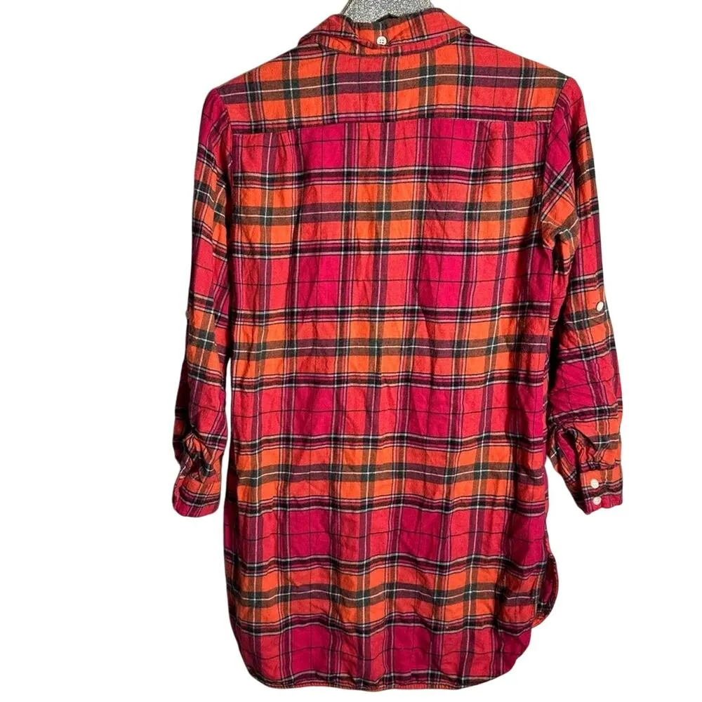 DKNY Pink & Orange Plaid Flannel Tunic - Image 2