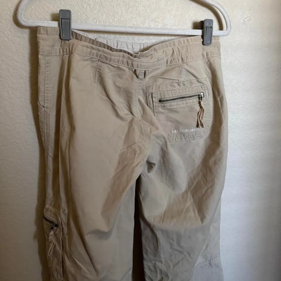 Vintage Y2K Abercrombie & Fitch Low Rise Wide Baggy Cargo‎ Pants Sz 4 in Tan - Image 5