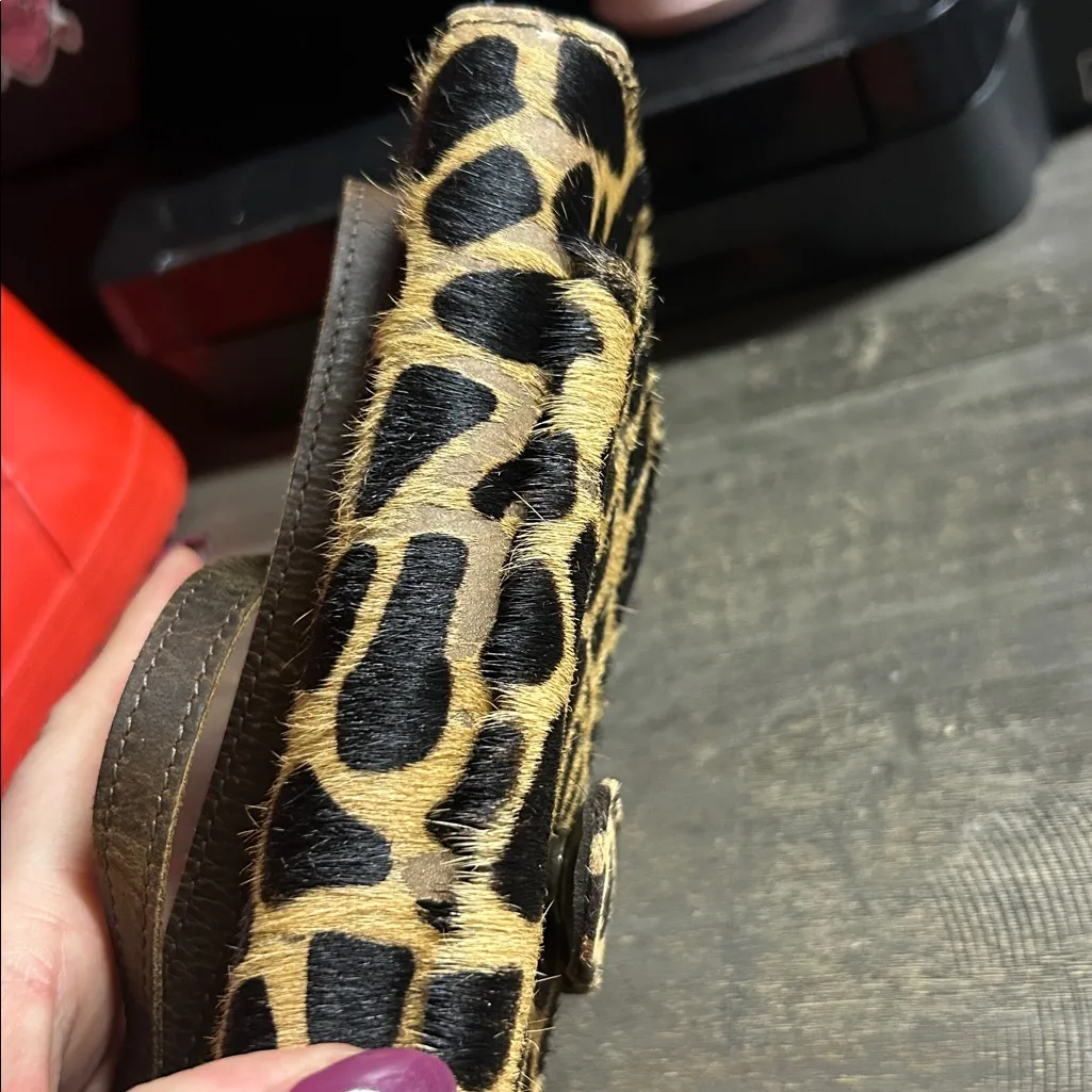 Myra Bag Leopard Leather Hairon Urban Quest Wallet Handbag Purse Preowned Brown - Image 5