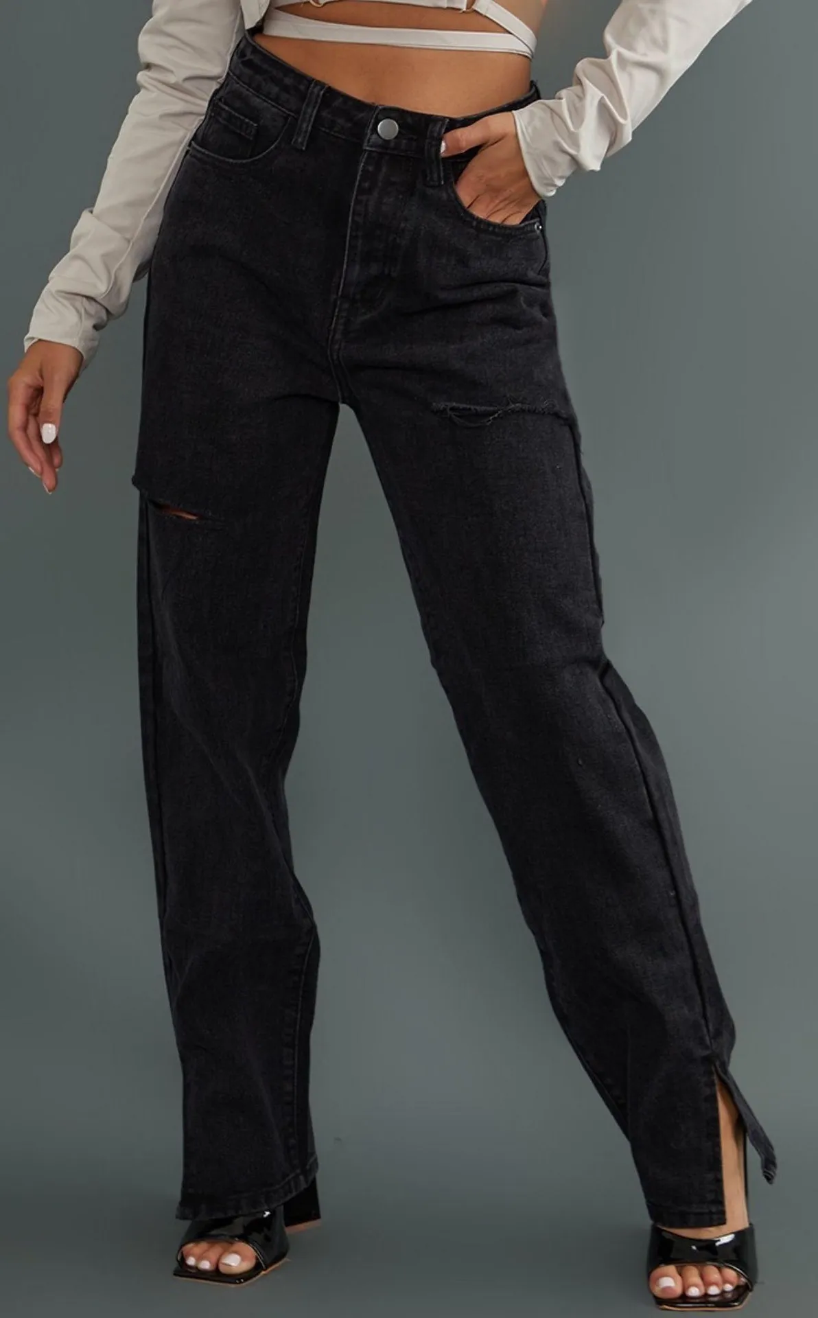 Petite Black Distress Jeans - Image 5