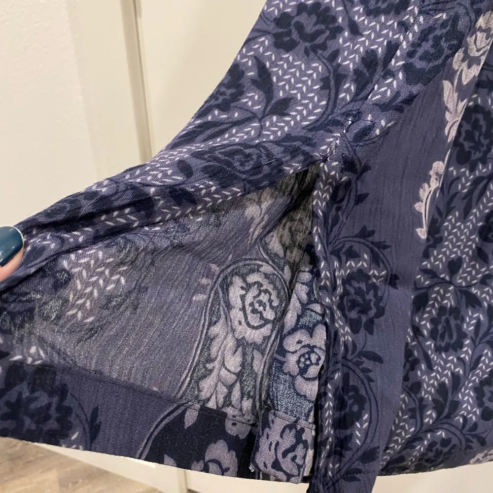 Vintage 90s sag harbor boho fairy floral sleeveless maxi dress blue gray medium - Image 6