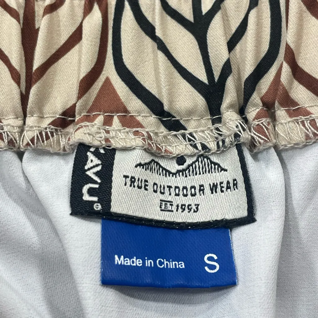 KAVU Bucerias Cream/Brown Leaf Print Quick Dry Gorpcore Jogger Pants Small - Image 3