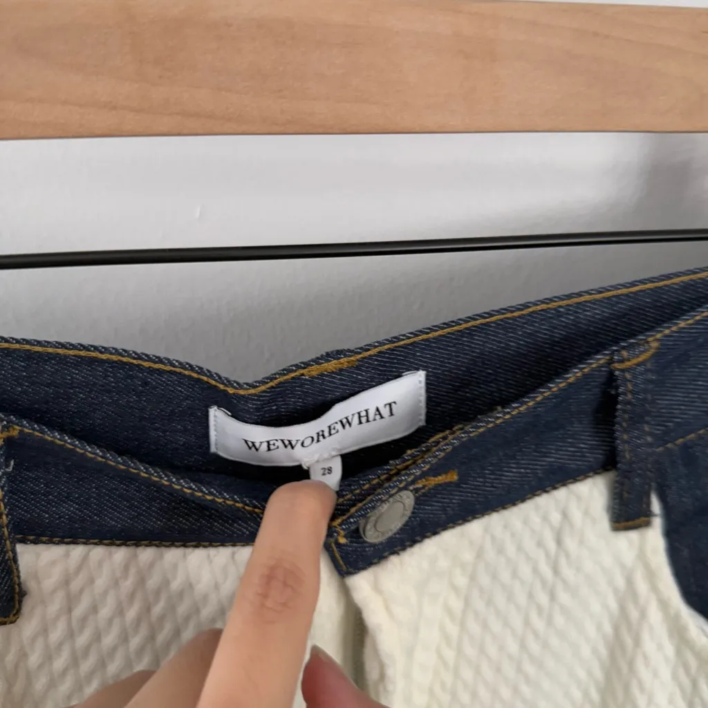 WeWoreWhat 28 NEW High Rise Denim Cable Knit Pants Ivory Wide Leg - Image 7