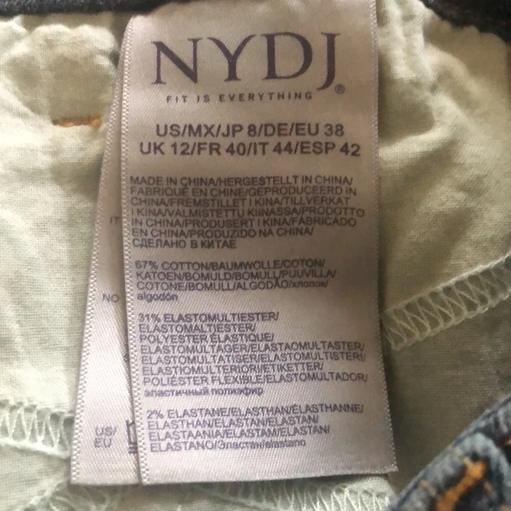 NYDJ Denim Midi Skirt Size 8 Front Patch- Clean Seline Knee Length Blue Stretch - Image 7