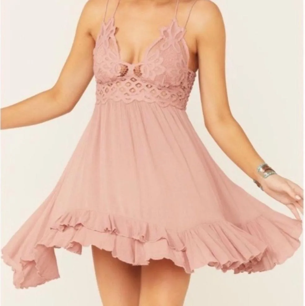 NWT Free People Womens XS Adella lace strappy Slip Dress Dusty Rose Pink - Image 4