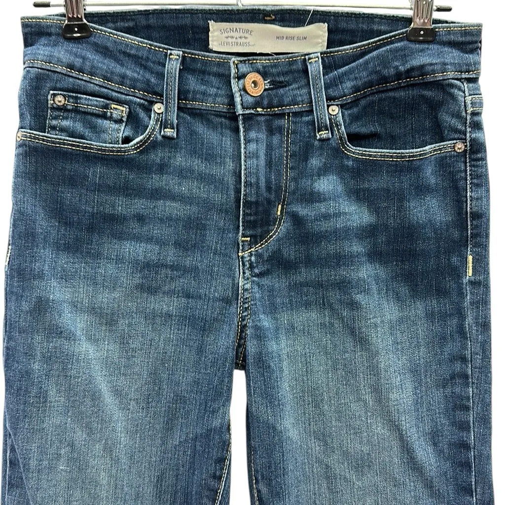 Levis Mid Rise Slim Stretch Denim Medium Wash Blue Jeans Womens 26 x 30 - Image 3