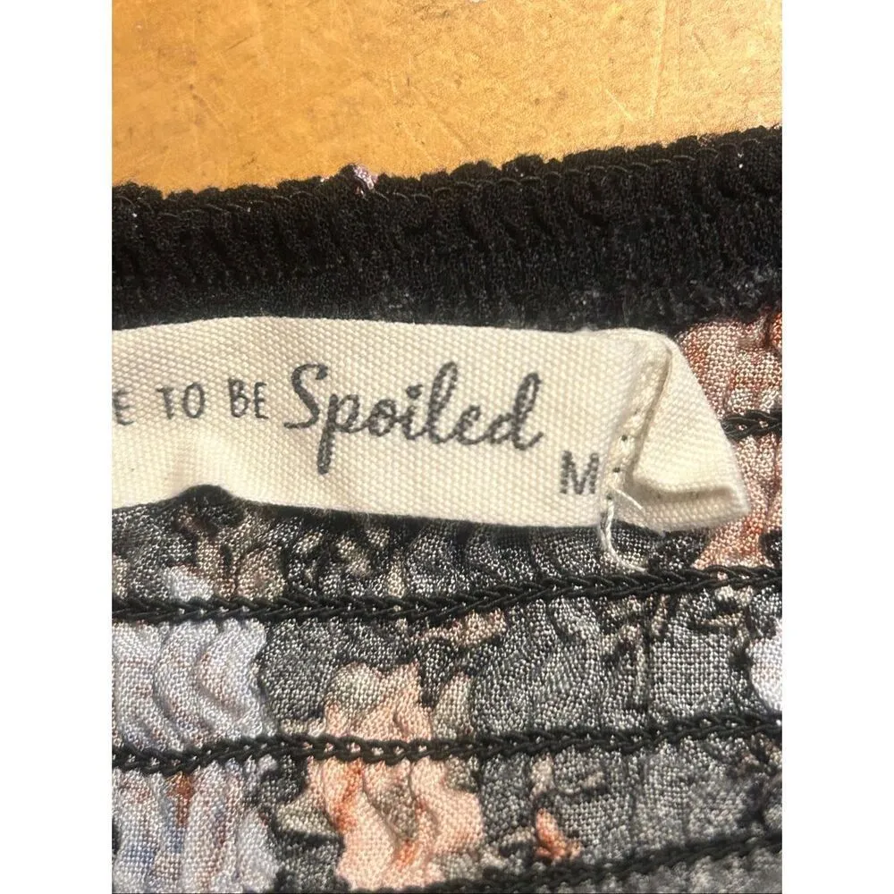 Live To Be Spoiled Peasant Crop Top Blouse Smocked Back Size Medium (5638) - Image 4