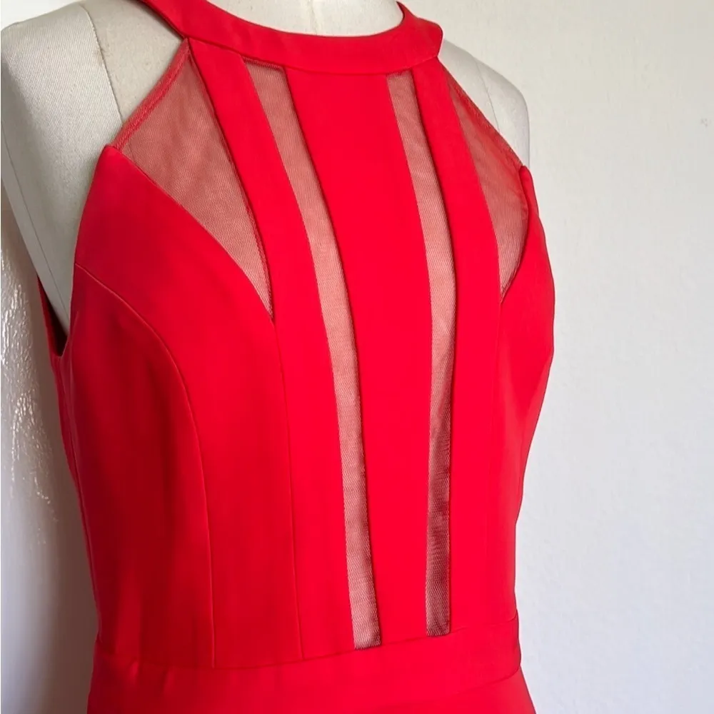 BCBGMAXAZRIA Halter Mesh Red Mini Dress - Image 5