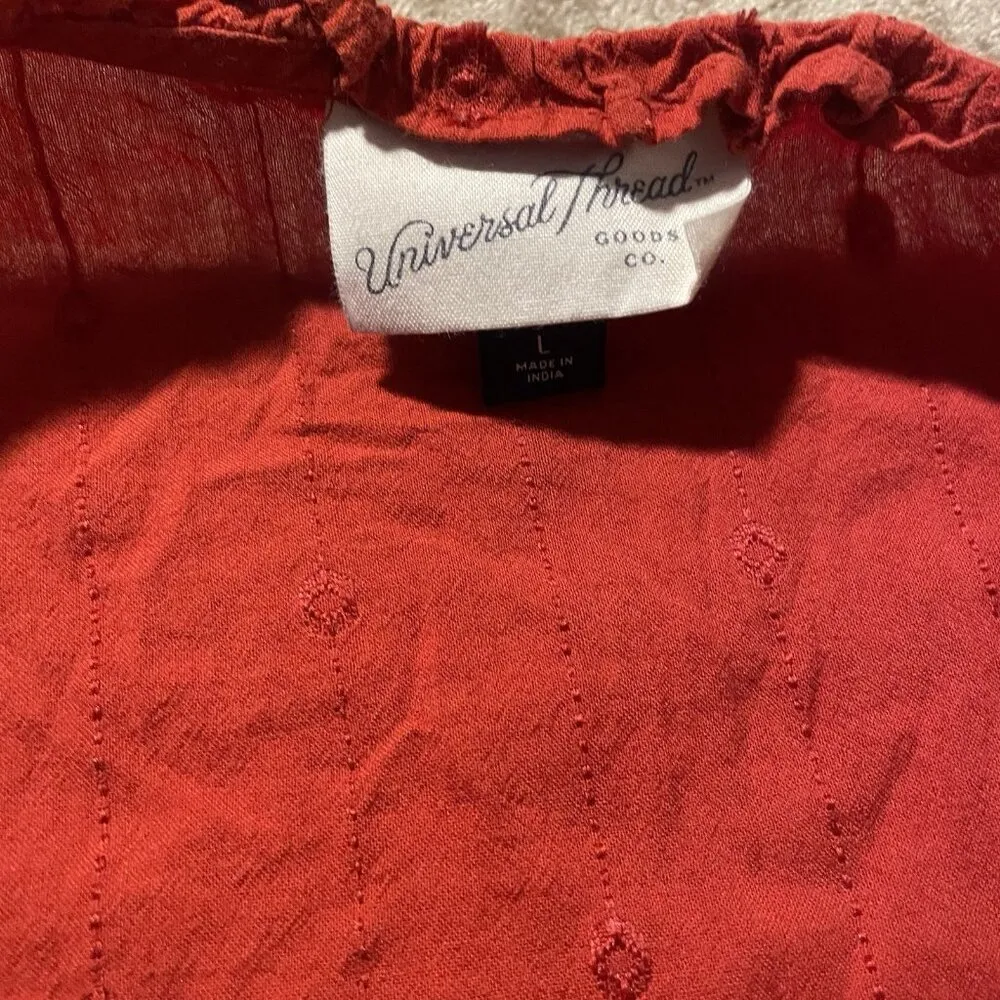 Universal Thread Blouse Womens Large Puff Sleeve Embroidered Burnt Orange Red - Image 2